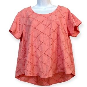 Coral Cotton Lace Blouse Top Large Relaxed Summer